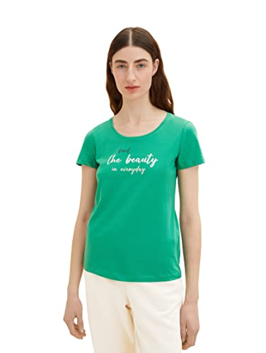 TOM TAILOR Damen 1036193 T-Shirt mit Print, 31032 - Vivid Leaf Green, L von TOM TAILOR