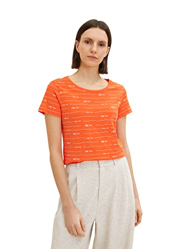 TOM TAILOR Damen 1036196 T-Shirt mit Muster, 32079 - Red Maritime Wording Design, L von TOM TAILOR