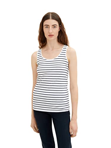 TOM TAILOR Damen 1036260 Basic Top, 32082 - Offwhite Navy Stripe, XXL von TOM TAILOR