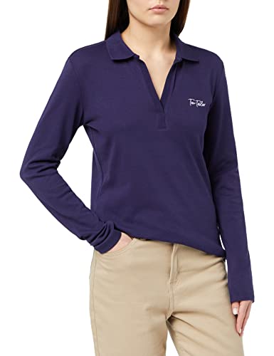 TOM TAILOR Damen 1036499 Longsleeve Poloshirt, 11331 - Atlantic Ocean Blue, M von TOM TAILOR