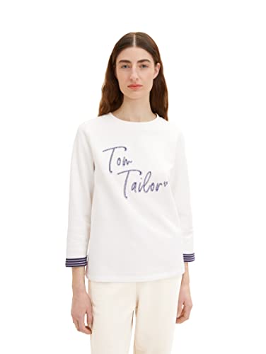 TOM TAILOR Damen 1036581 Sweater mit Schriftzug, 10315 - Whisper White, XL von TOM TAILOR