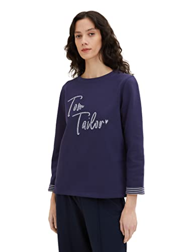 TOM TAILOR Damen 1036581 Sweater mit Schriftzug, 11331 - Atlantic Ocean Blue, XS von TOM TAILOR