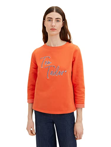 TOM TAILOR Damen 1036581 Sweater mit Schriftzug, 15612 - Fever Red, L von TOM TAILOR