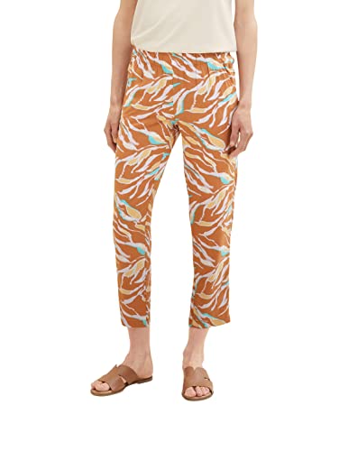 TOM TAILOR Damen 1036632 Hose, 31758 - Brown Abstract Leaf Design, 36W / 28L von TOM TAILOR