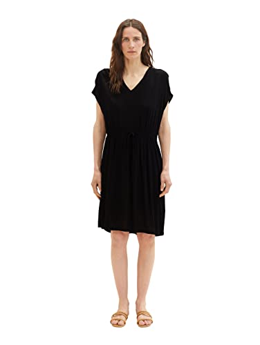 TOM TAILOR Damen 1036658 Kleid mit Struktur & Bindegürtel, 14482-Deep Black, 34 von TOM TAILOR