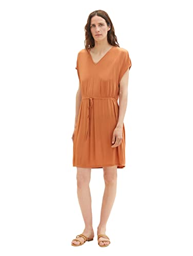 TOM TAILOR Damen 1036658 Kleid mit Struktur & Bindegürtel, 31650-Terracotta Brown, 34 von TOM TAILOR