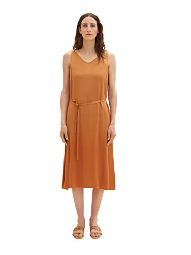 TOM TAILOR Damen 1036662 Satinkleid mit Bindegürtel, 31650-Terracotta Brown, 34 von TOM TAILOR