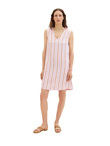 TOM TAILOR Damen 1036663 Leinen Kleid, 31954-Lilac Brown Vertical Stripe, 46 von TOM TAILOR