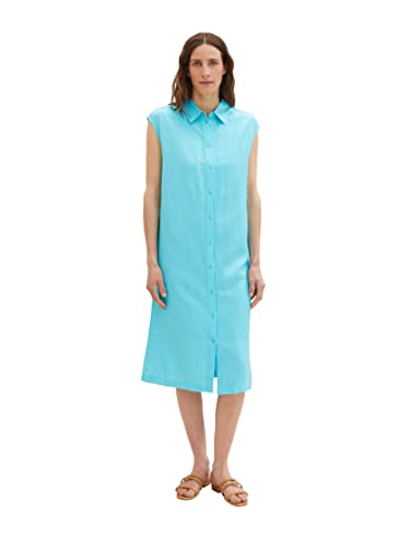 TOM TAILOR Damen 1036664 Leinen Blusenkleid ohne Arm, 26007-Teal Radiance, 34 von TOM TAILOR