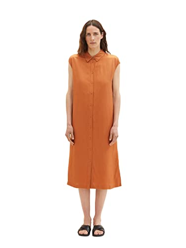 TOM TAILOR Damen 1036664 Leinen Blusenkleid ohne Arm, 31650-Terracotta Brown, 38 von TOM TAILOR