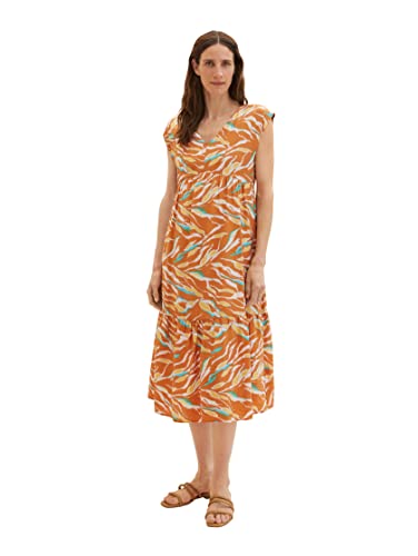 TOM TAILOR Damen 1036665 Maxikleid mit Muster, 31758-Brown Abstract Leaf Design, 38 von TOM TAILOR