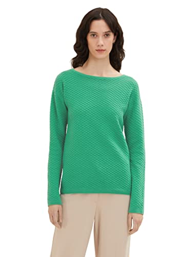 TOM TAILOR Damen 1036687 Basic Pullover mit Struktur, 31032 - Vivid Leaf Green, XS von TOM TAILOR