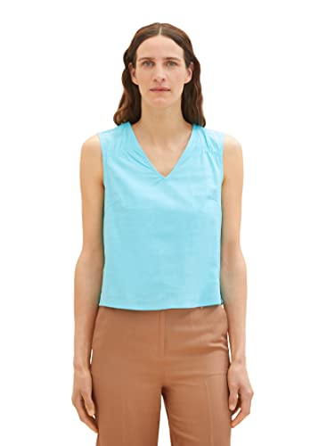 TOM TAILOR Damen 1036702 Leinen Blusen Top, 26007-Teal Radiance, 38 von TOM TAILOR