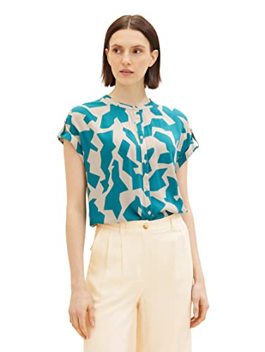 TOM TAILOR Damen 1036709 Loose Fit Bluse, 32146-Petrol Big Abstract Design, 32 von TOM TAILOR