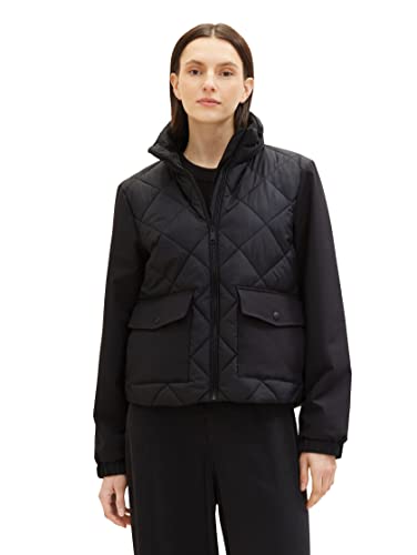 TOM TAILOR Damen 1036718 Steppjacke mit Stehkragen & Taschen, 14482-deep Black, L von TOM TAILOR