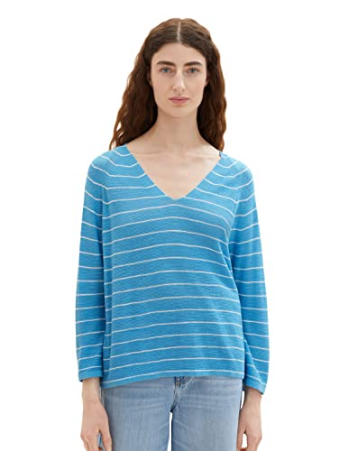TOM TAILOR Damen 1036739 Pullover, 31724 - Blue Offwhite Stripe, L von TOM TAILOR