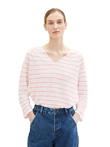 TOM TAILOR Damen 1036739 Pullover, 31726 - Offwhite Pink Stripe, L von TOM TAILOR