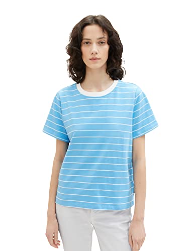 TOM TAILOR Damen 1036772 T-Shirt, 31724 - Blue Offwhite Stripe, L von TOM TAILOR