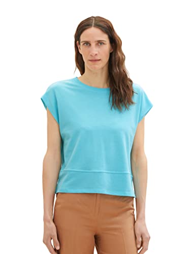 TOM TAILOR Damen 1036787 Cropped T-Shirt mit Struktur, 26007-Teal Radiance, XL von TOM TAILOR