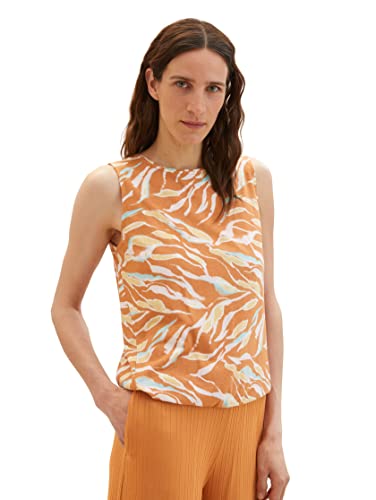 TOM TAILOR Damen 1036788 Top mit Muster, 31758-Brown Abstract Leaf Design, S von TOM TAILOR