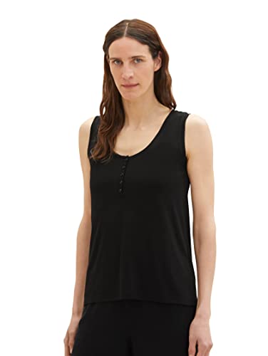 TOM TAILOR Damen 1036790 Basic Top mit Knopfleiste, 14482-Deep Black, L von TOM TAILOR