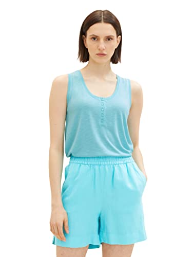 TOM TAILOR Damen 1036790 Basic Top mit Knopfleiste, 26007-Teal Radiance, XL von TOM TAILOR