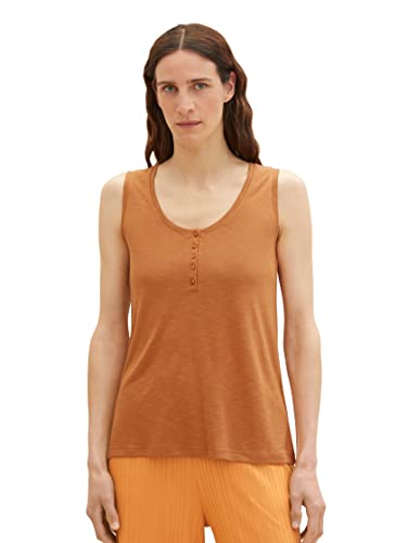 TOM TAILOR Damen 1036790 Basic Top mit Knopfleiste, 31650-Terracotta Brown, L von TOM TAILOR