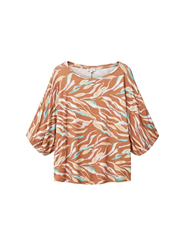 TOM TAILOR Damen 1036792 T-Shirt, 31758 - Brown Abstract Leaf Design, XXL von TOM TAILOR