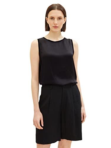 TOM TAILOR Damen 1036797 Basic Top im Material-Mix, 14482-Deep Black, S von TOM TAILOR