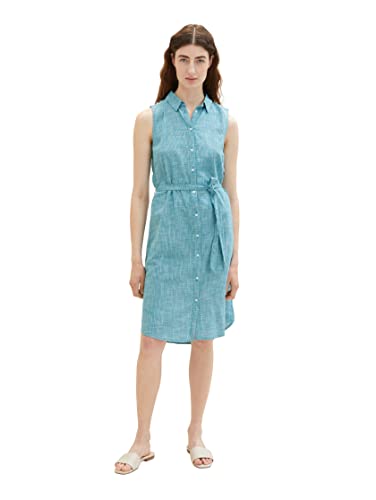 TOM TAILOR Damen 1036806 Blusenkleid mit Streifen & Gürtel, 31668-Petrol Green, 36 von TOM TAILOR