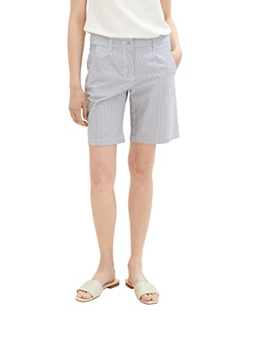 TOM TAILOR Damen 1036867 Chino Bermuda Shorts, 32176-Offwhite Black Stripe, 34 von TOM TAILOR