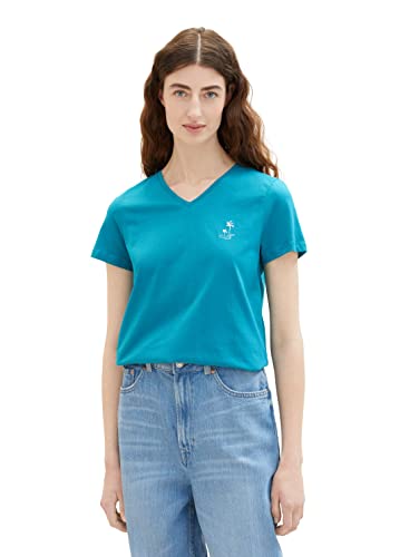 TOM TAILOR Damen 1036889 T-Shirt mit Stickerei, 31668-Petrol Green, M von TOM TAILOR