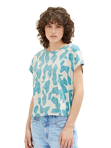 TOM TAILOR Damen 1036891 T-Shirt mit Print, 32146-Petrol Big Abstract Design, XXL von TOM TAILOR