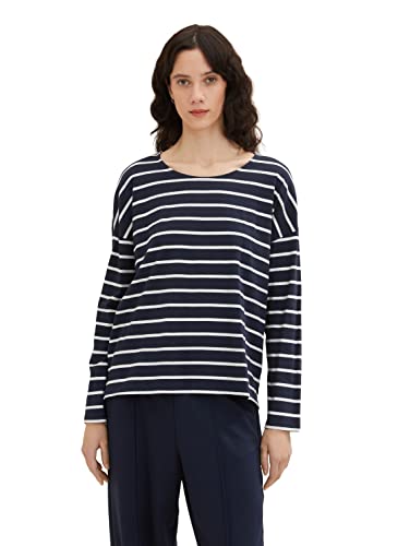 TOM TAILOR Damen 1037012 Langarmshirt mit Streifen, 31540 - Navy Offwhite Stripe, M von TOM TAILOR