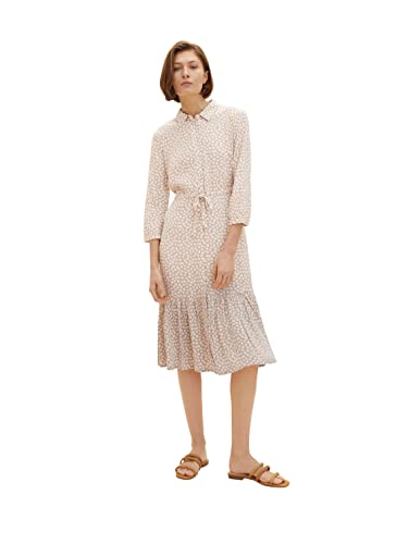 TOM TAILOR Damen 1037020 Kleid mit Muster & Bindegürtel, 30148 - Beige Geometric Design, 36 von TOM TAILOR