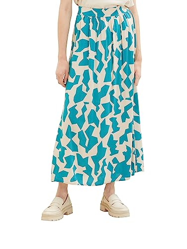 TOM TAILOR Damen 1037217 Maxi Rock mit Muster, 32146-Petrol Big Abstract Design, 34 von TOM TAILOR