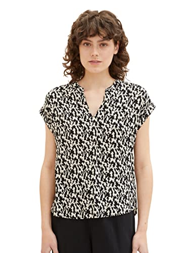 TOM TAILOR Damen 1037231 Basic Bluse, 32148-Black Small Abstract Design, 32 von TOM TAILOR