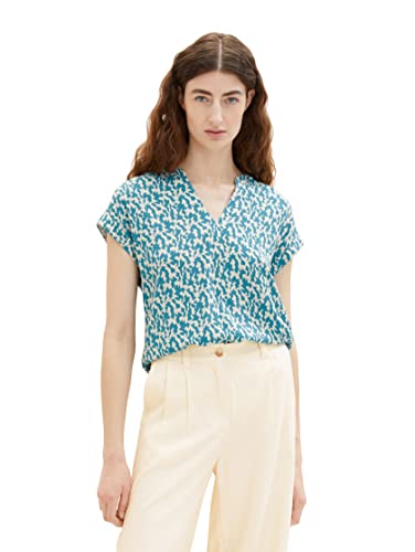 TOM TAILOR Damen 1037231 Basic Bluse, 32149-Petrol Small Abstract Design, 40 von TOM TAILOR