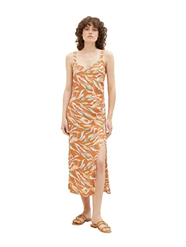 TOM TAILOR Damen 1037236 Sommerkleid mit Muster, 31758-Brown Abstract Leaf Design, 32 von TOM TAILOR