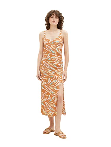 TOM TAILOR Damen 1037236 Sommerkleid mit Muster, 31758-Brown Abstract Leaf Design, 42 von TOM TAILOR