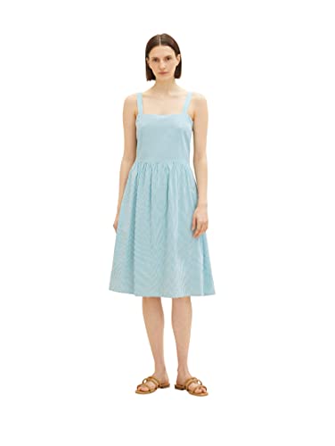 TOM TAILOR Damen 1037239 Sommerkleid mit Streifen, 32154-Petrol Seersucker Stripe, 40 von TOM TAILOR