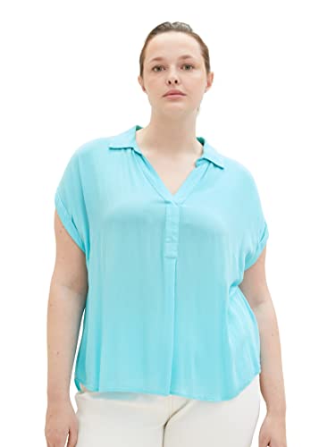 TOM TAILOR Damen 1037305 Plussize Bluse mit Crinkle-Struktur, 26007-Teal Radiance, 48 von TOM TAILOR