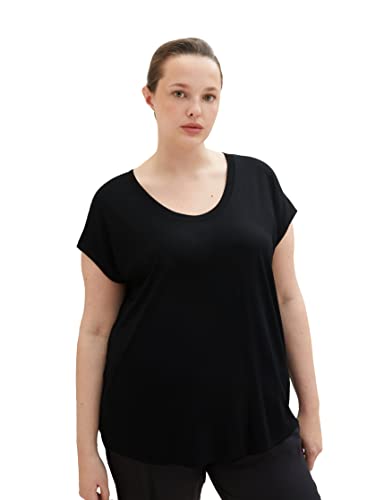 TOM TAILOR Damen 1037310 Plussize T-Shirt, 14482 - Deep Black, 46 Große Größen von TOM TAILOR