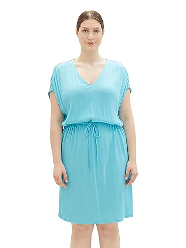 TOM TAILOR Damen 1037321 Plussize Kleid mit Struktur & Bindegürtel, 26007-Teal Radiance, 44 von TOM TAILOR