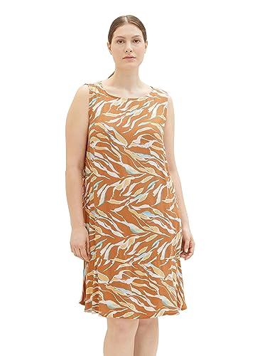 TOM TAILOR Damen 1037322 Plussize Sommerkleid mit Muster & Volant, 31758-Brown Abstract Leaf Design, 48 von TOM TAILOR