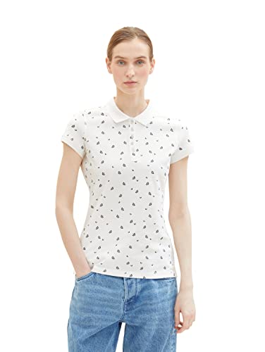 TOM TAILOR Damen Basic Slim Fit Polo Shirt,32836 - Offwhite Navy Flower,M von TOM TAILOR