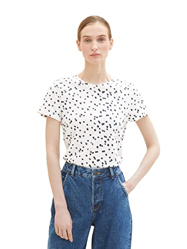 TOM TAILOR Damen 1037400 T-Shirt, 32647 - Offwhite Dot Design, 3XL von TOM TAILOR