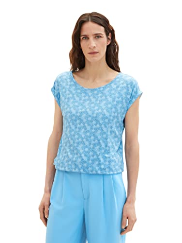 TOM TAILOR Damen 1037401 T-Shirt, 32819 - Blue Overlayed Leaf Design, M von TOM TAILOR