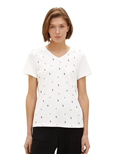 TOM TAILOR Damen 1037404 T-Shirt, 32650 - Offwhite Bird Design, XL von TOM TAILOR