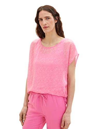 TOM TAILOR Damen 1037408 T-Shirt, 32655 - Pink Leaf Design, XXL von TOM TAILOR